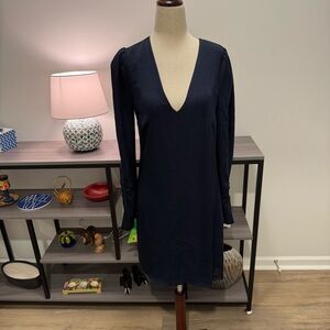 Joie Navy Silk Long Sleeve V-Neck Dress | Size 4